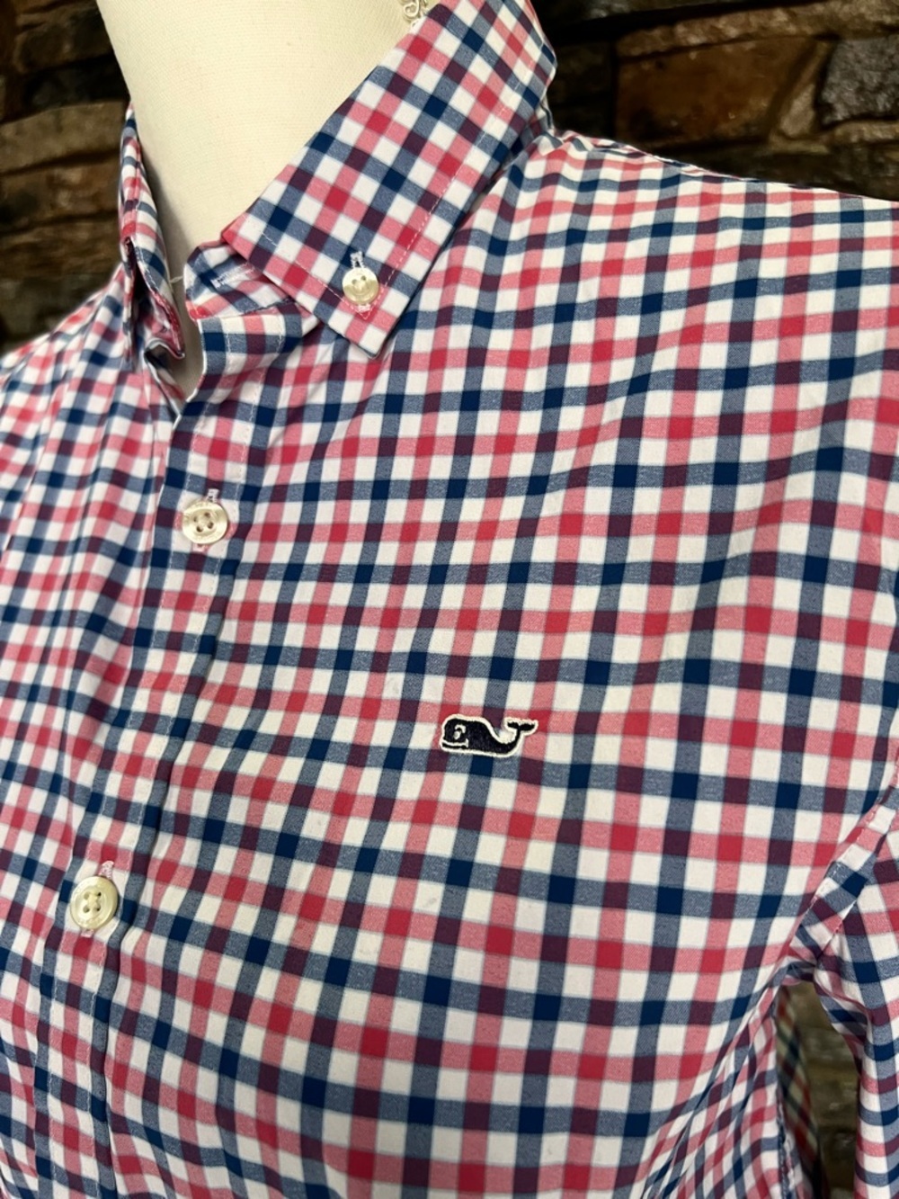 Vineyard Vines Pink and Navy Gingham Button-Down Shirt 🐋 - Picture 4 of 11